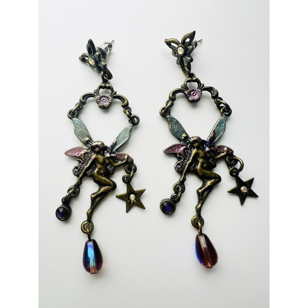 Vintage Glass Work Studio Rhinestone Fairy Earrings